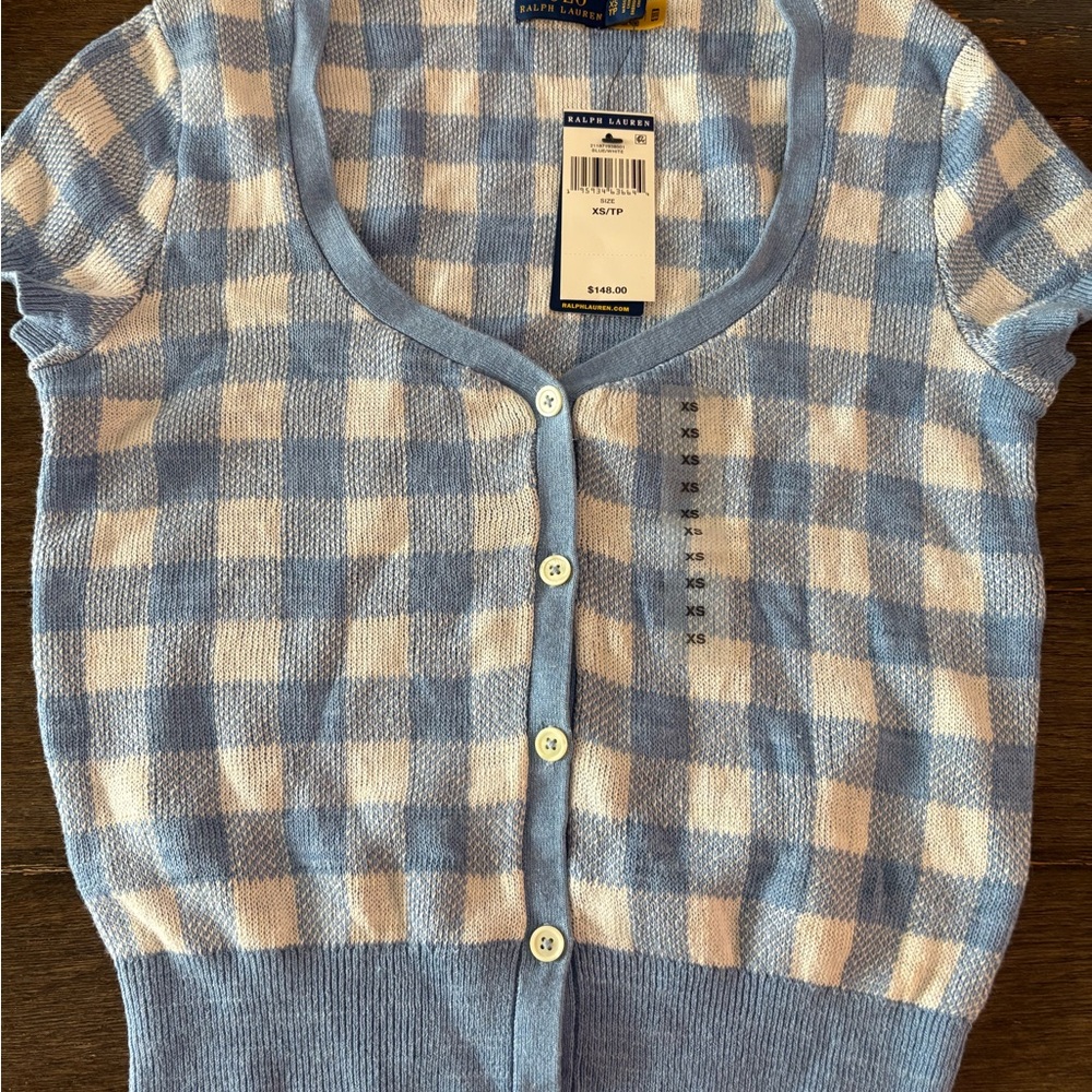 Ralph Lauren Blue and White Cardigan Sweater